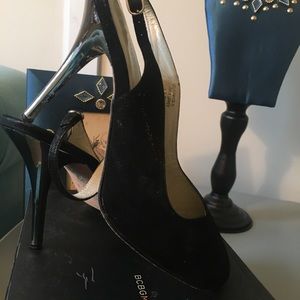BCBG Maxazria brush suede peep toe sling back pump